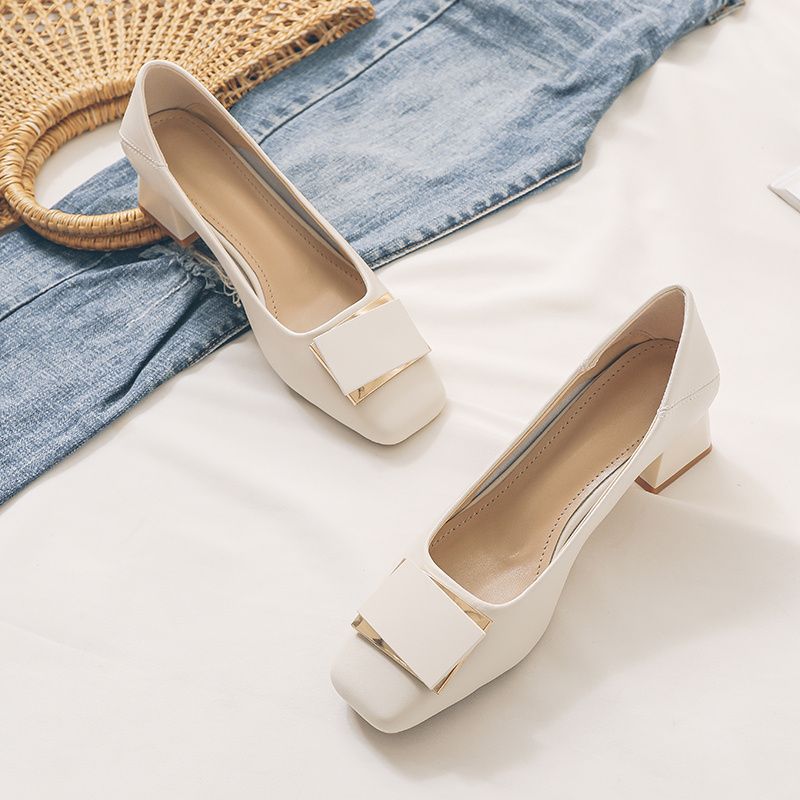 Leatherwork In French - French Style Chunky Heel Pumps, Women's