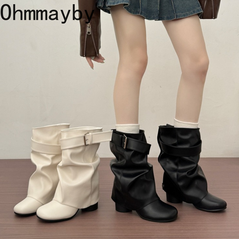Belt Buckle Blank - New Women Slouchy Mid Calf Leather